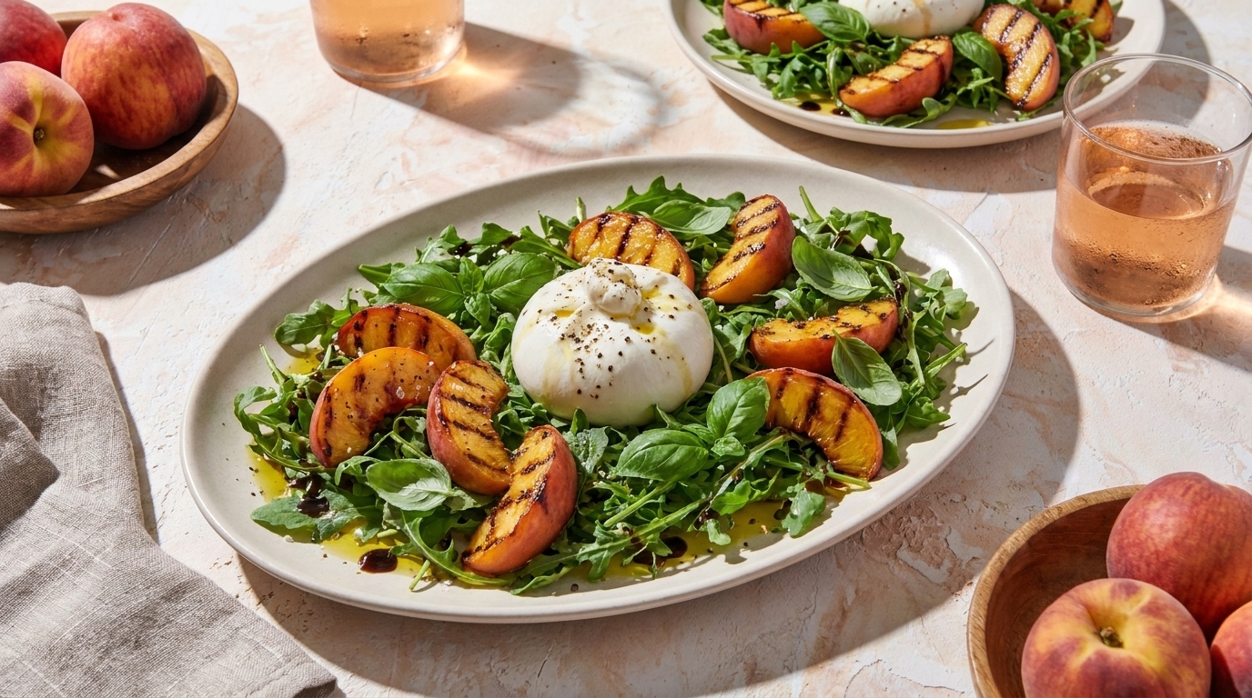 Gegrillter Pfirsichsalat mit Burrata